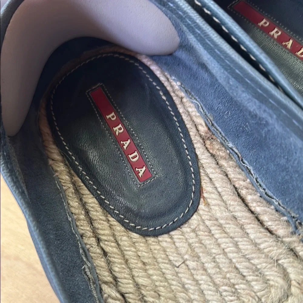 Prada Slate Blue Leather Espadrille Flats - Picture 3 of 8